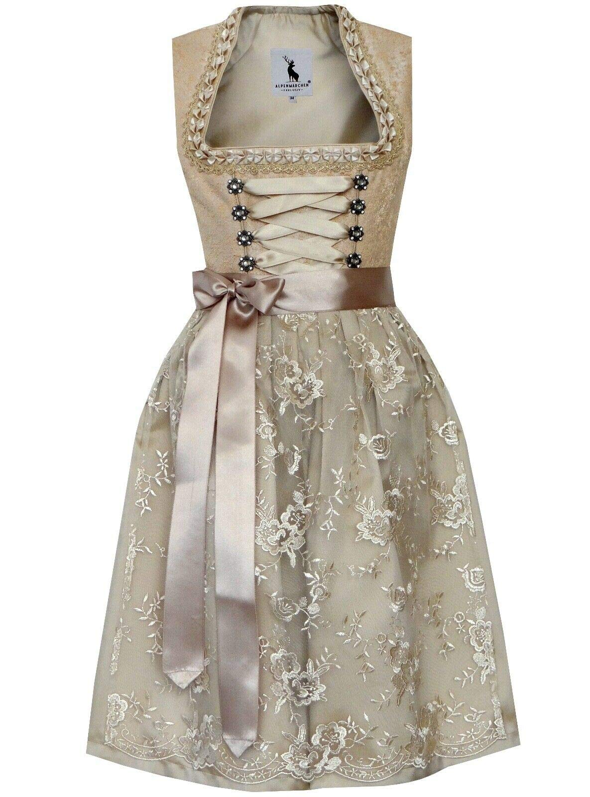 Alpenmärchen Midi Dirndl aus Exklusiver Kollektion inkl. Spitzenschürze Gr.32-54 - ALM519