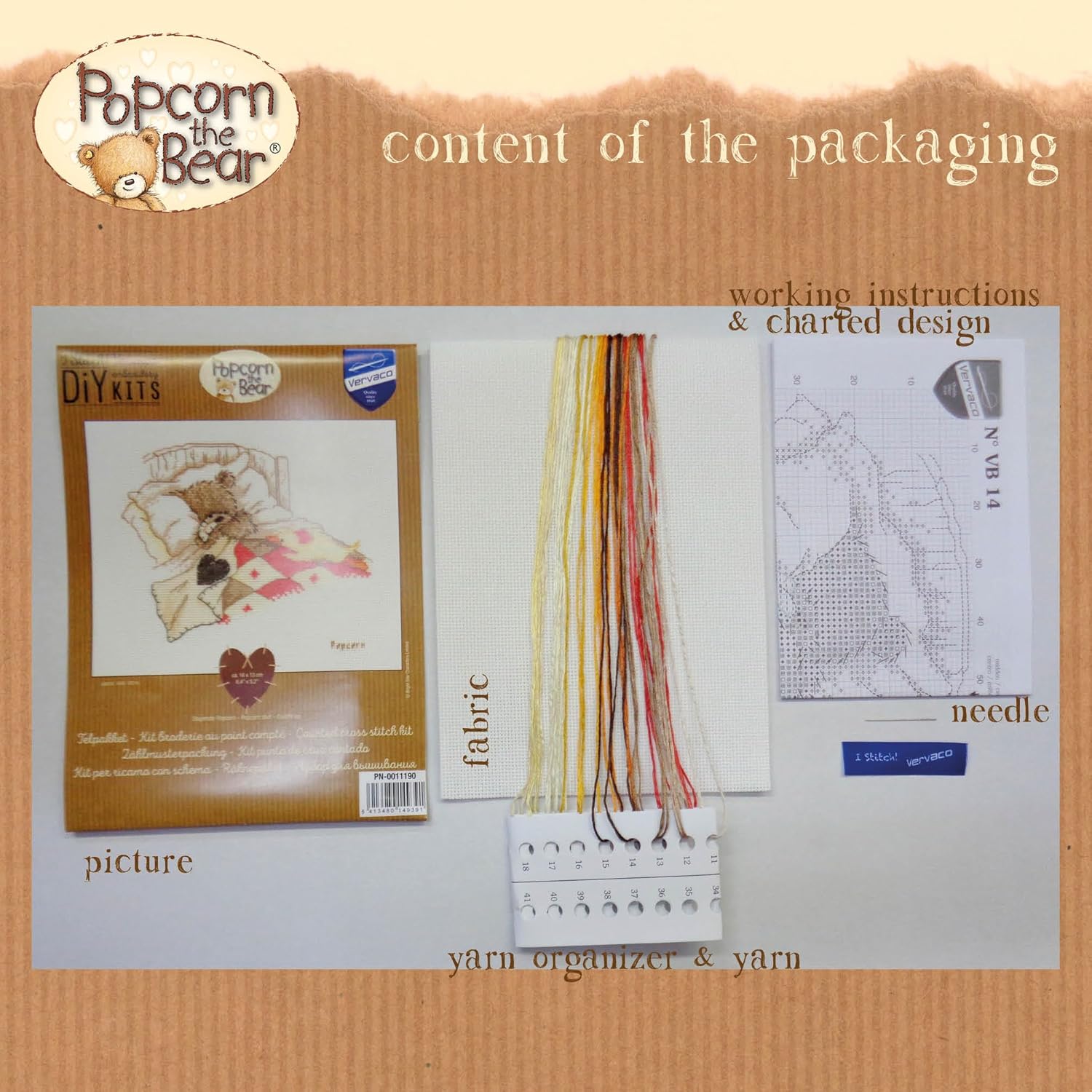 Vervaco Popcorn Bear Cuddle Up Cross Stitch Kit