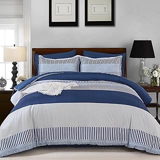 Cottolester Full Size Comforter Navy Blue Striped Comforters for Boys&Girls,7 Pieces Bed in A