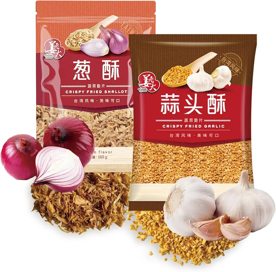 KIKIV Crispy Fried Garlic 5.6oz*1 pack & Crispy Fried Shallots 5.6oz*1 pack Fried Dried Shallots Crispy Crispy Garlic Suitable for baking cooking and grilling