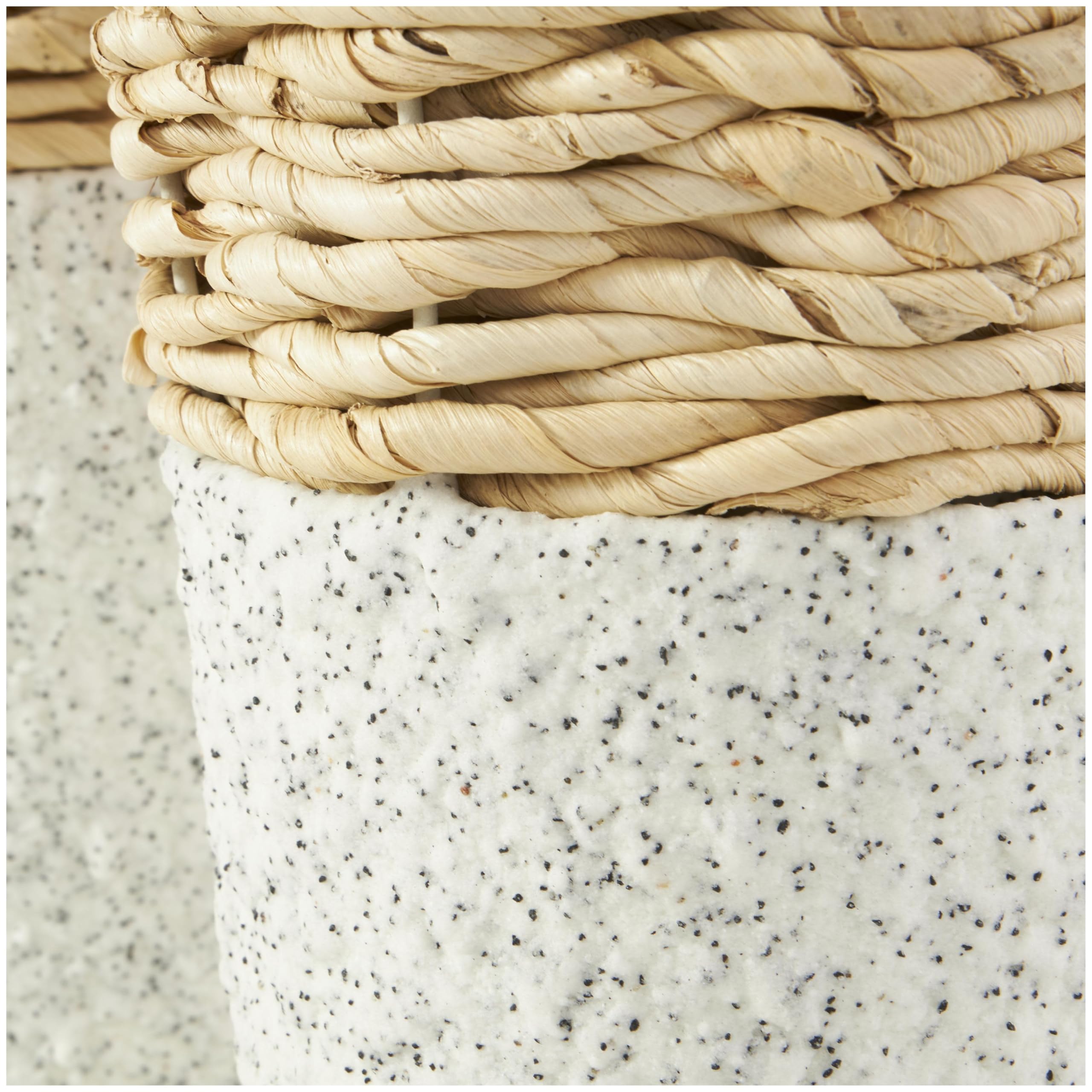 Deco 79 Set di 2 vasi decorativi in alga marina intrecciata con basi bianche e nere maculate, per la decorazione della casa, 40,6 cm, 38,1 cm di altezza, marrone
