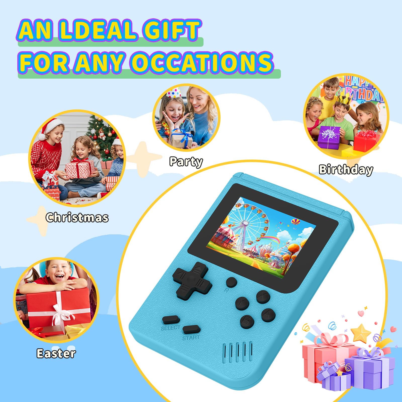 Retro Handheld Games Console Built-in 400 Video Games, Portable Handheld Emulator with 3.0 Inch Screen, Mini Travel Retro Gaming Consle (Blue)
