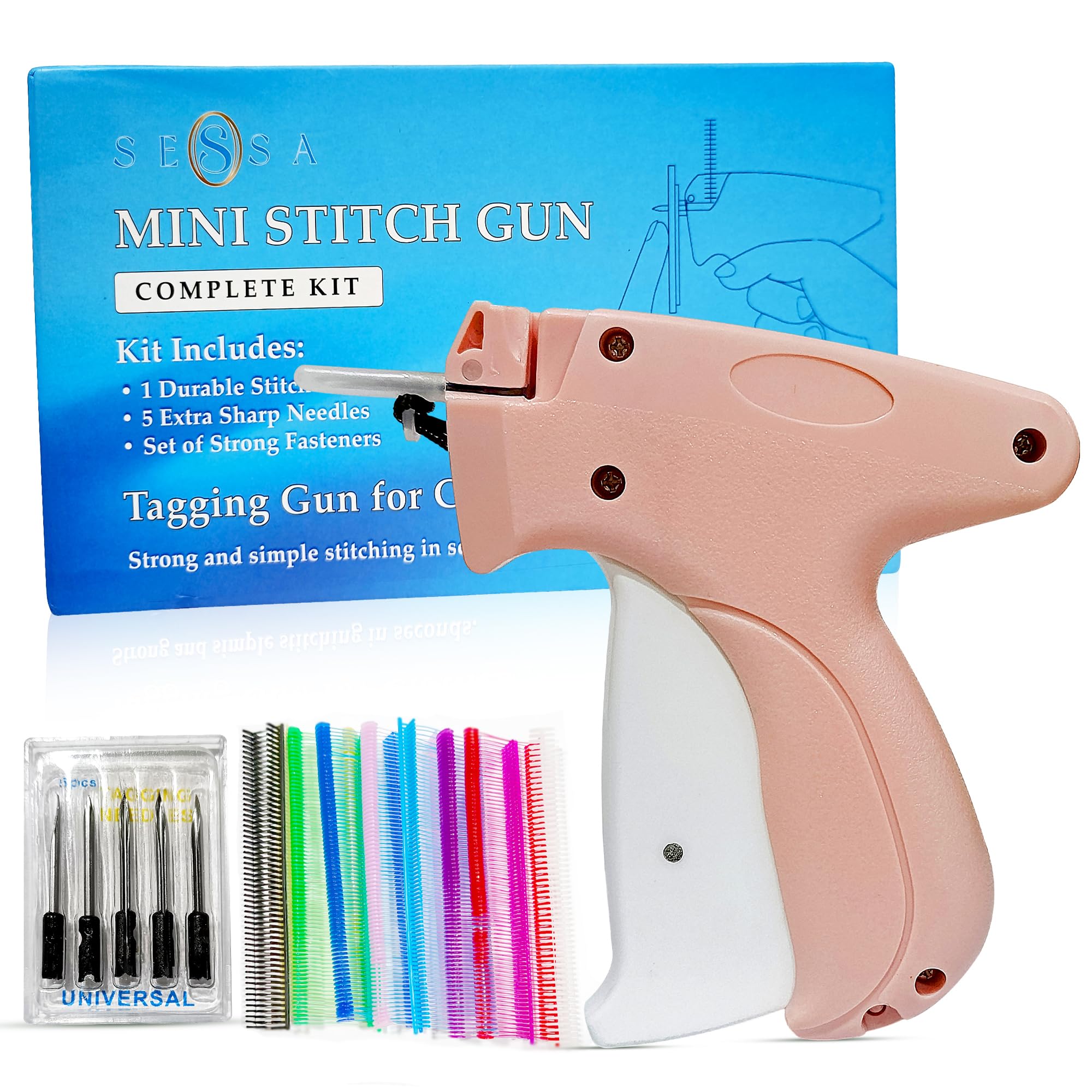 Clothes Tag Fastener Gun Pink – Mini Tagging Gun for Clothes, Fabric, Upholstery & DIY Crafts – Includes Extra 5 Needles & Black and White Colours