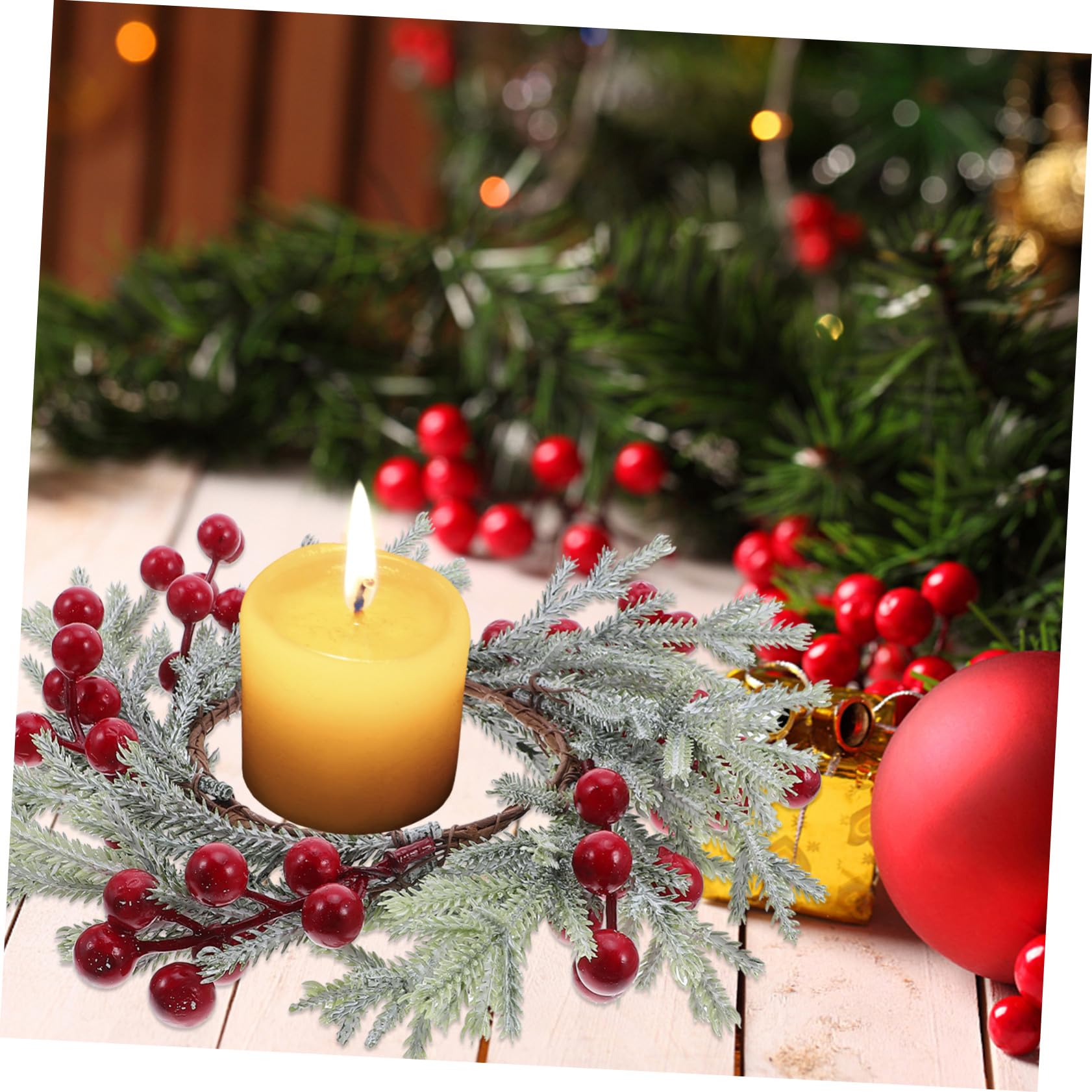 2 Piezas Anillos para Velas Navideñas con Guirnalda de Piña y Bayas Rojas Artificiales Soportes para Velas Cónicas y Cilíndricas para Centro de Mesa Decoración Hogar