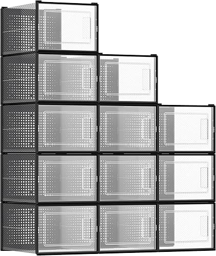 Vista 13 de SONGMICS Cajas de zapatos, paquete de 12 organizadores de almacenamiento de zapatos, cajas apilables de plástico transparente para armario, tenis