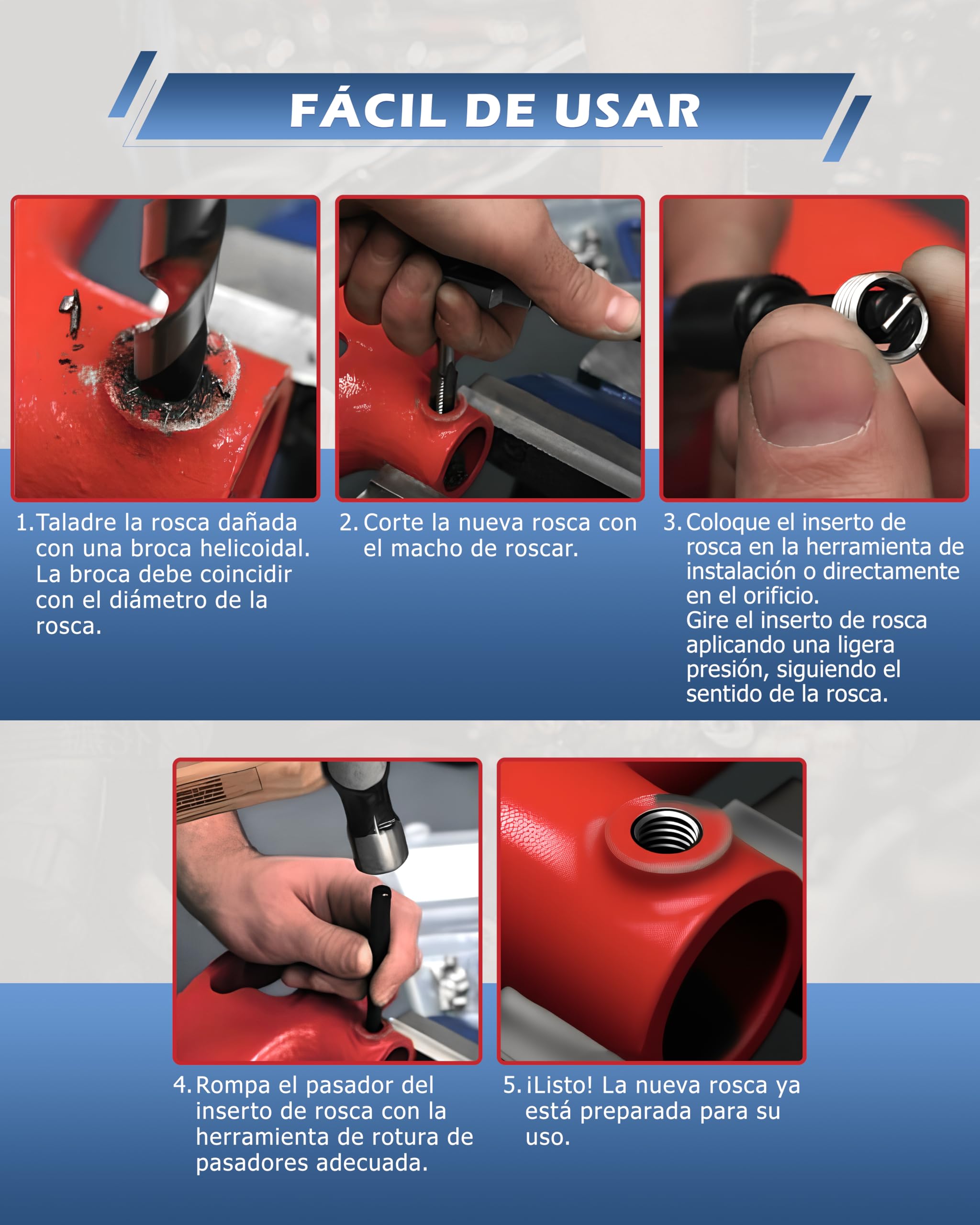 DAYUAN Juego de Reparación de Roscas Kit Helicoil 131 Piezas M5 M6 M8 M10 M12