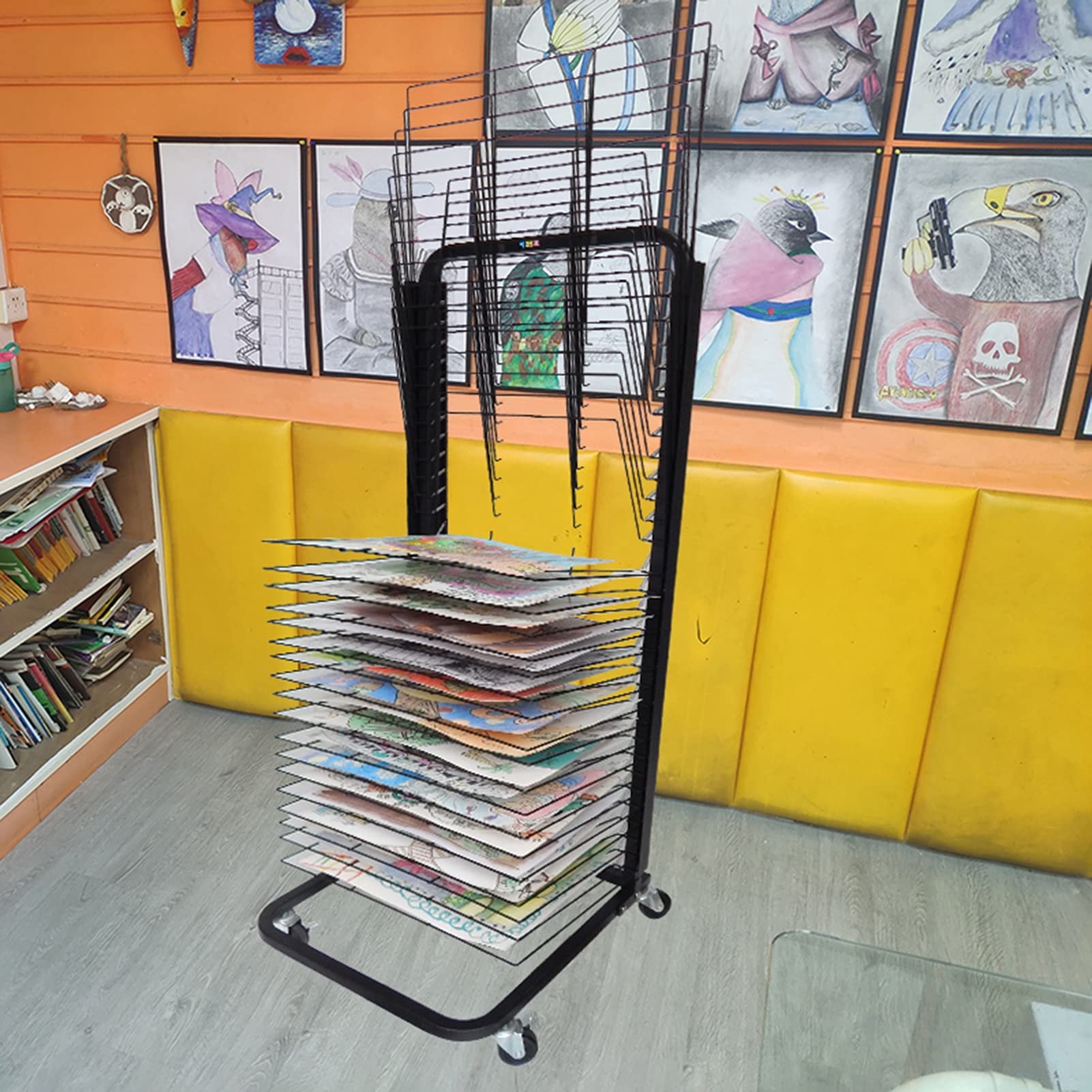 20-poziomowy, Wytrzymały Stojak Do Suszenia Dzieł Sztuki, Mobilna Stalowa Rama Z Blokowanymi Kółkami I Regulowanymi Półkami, Stojak Na Dzieła Sztuki W Formacie A3