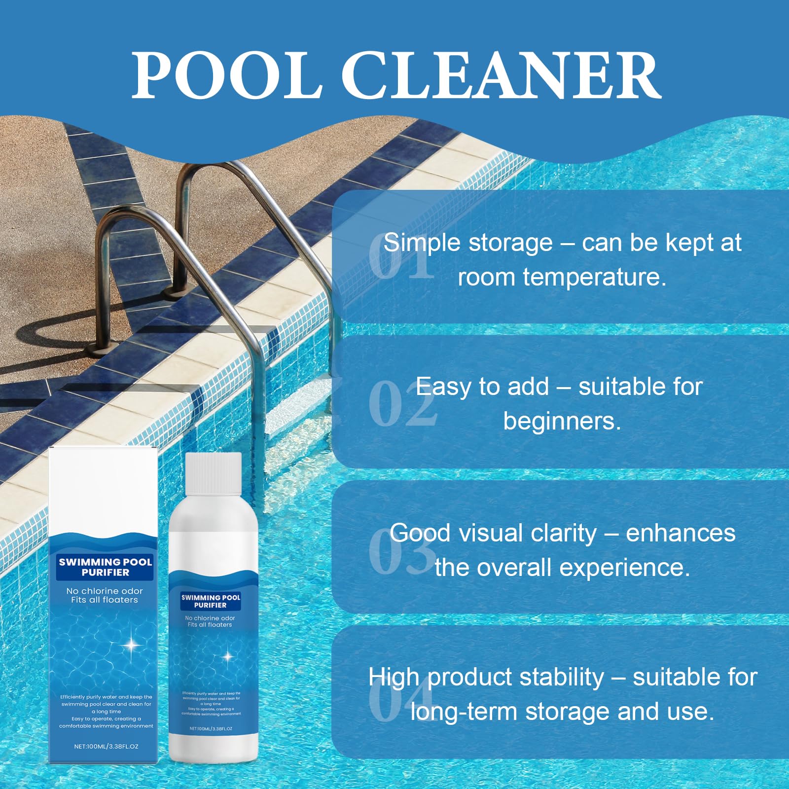3PCS Swimming Pool Purifier, Sanftes Poolklar, Trübungsentferner Für Kristallklares Wasser, Wasserwechsel-Intervall Verlängern, Für Pools,Planschbecken,Etc, Mit Handschuhe(100ml)