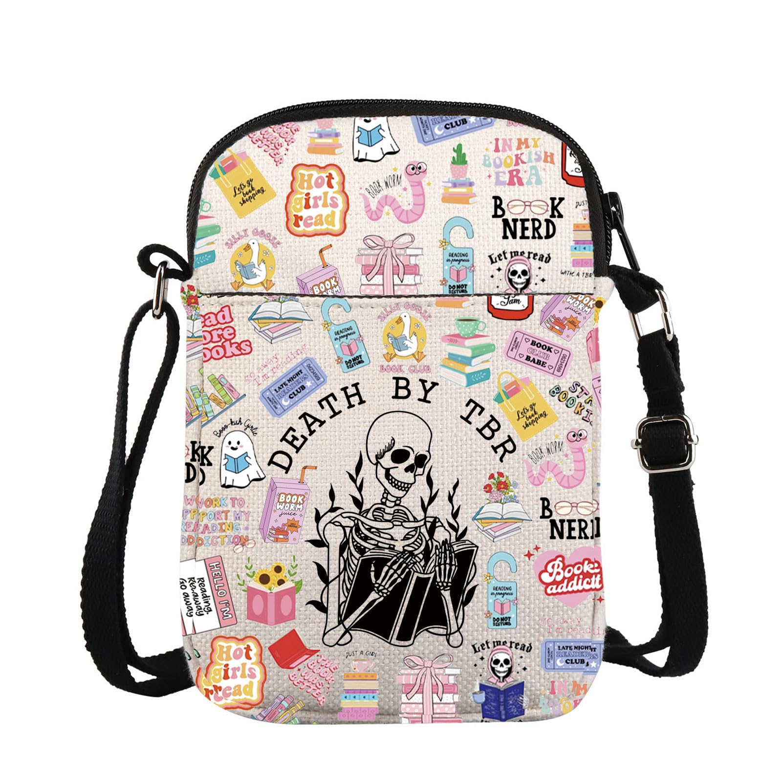 KUIYAI Death by TBR Crossbody Bag to Be Read Gift Book Reader Bookish Book Club Gift Gothic Romance