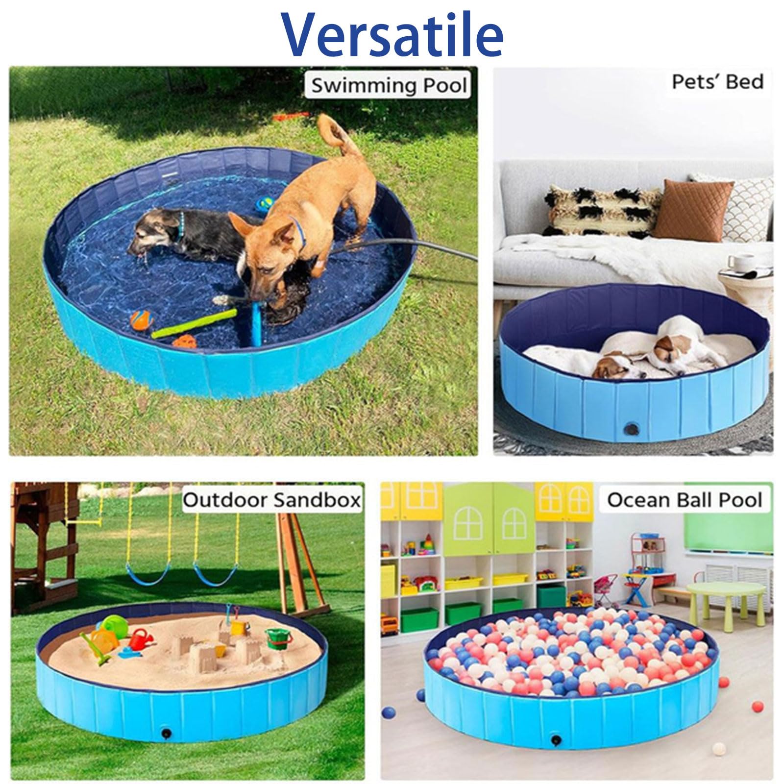 Piscina para perros, grande, 80 x 30 cm, plegable, antideslizante, portátil, de PVC, azul