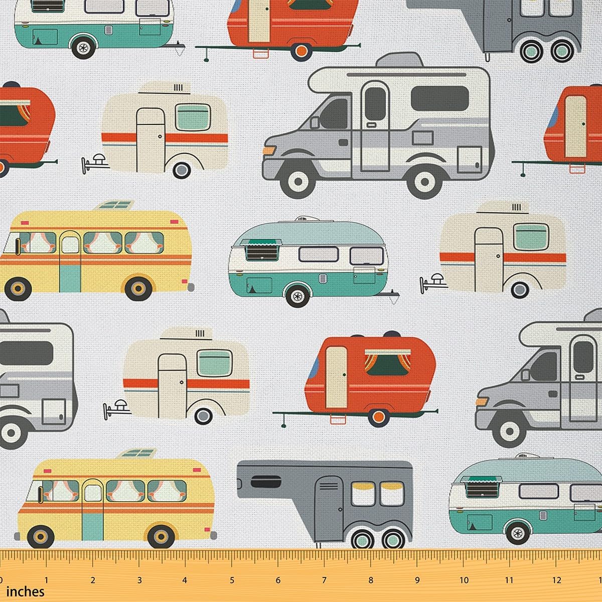 Truck Excavator Vehicles Waterproof Fabric by The Yard Happy Camping Home DIY Fabric by The Yard Watercolor Car RV Camper Upholstery Fabric for Arts Craft Quilting Sewing,3 Yard