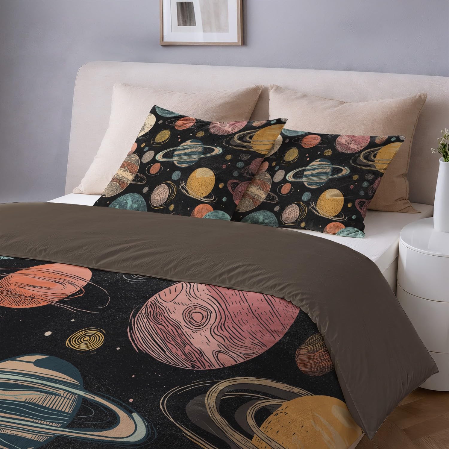 Genérico Funda Nordica Cama 105-155 x 220 cm, Suave Microfibra Juego de Funda Edredon, Planetas Espaciales Hada para Niños, Negro, Dibujo Animado, Reversible, Resistente al desvanecimiento