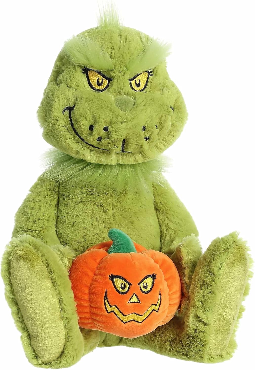 Aurora Spooky Dr. Seuss Jack-O-Lantern Grinch Stuffed Animal - Officially Licensed Plush for Imaginative Play - Perfect for Halloween Decorations and Gifts - Green 10.5 Inches