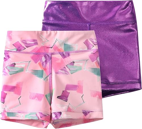 Swdarz Pantalones cortos de gimnasia para niñas, para baile, voleibol, elastano, pantalones cortos atléticos, paquete de 2 unidades
