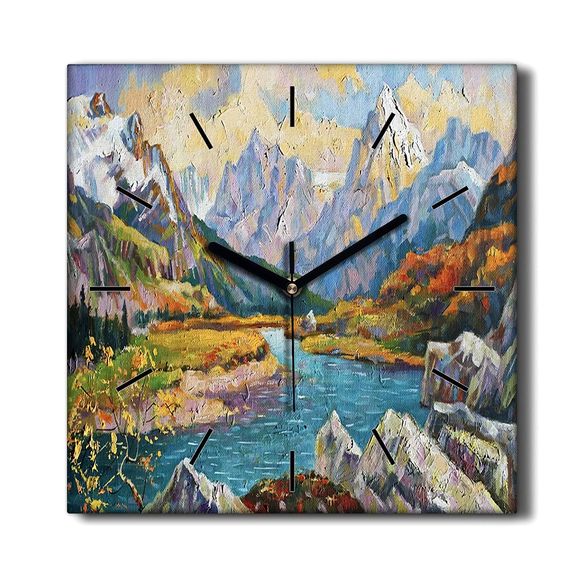 Horloge Murale Décoration Salon nature forêt de Montagne en Toile Coloray