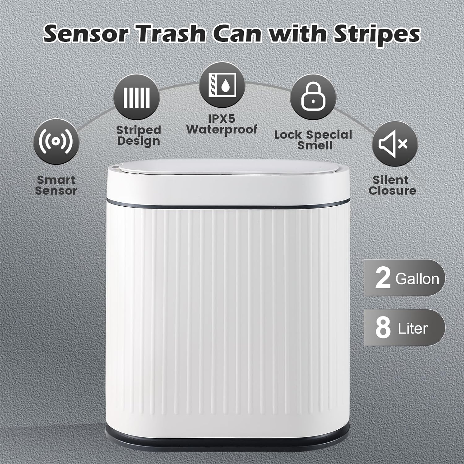 Bathroom Sensor Trash Can with Lid Automatic 2 Gallon Smart Garbage Can Bathroom Decor, 7.5 Liter Small Trash Bin, Motion Sensor Waterproof Wastebasket for Office, Bedroom, White Black - Image 5