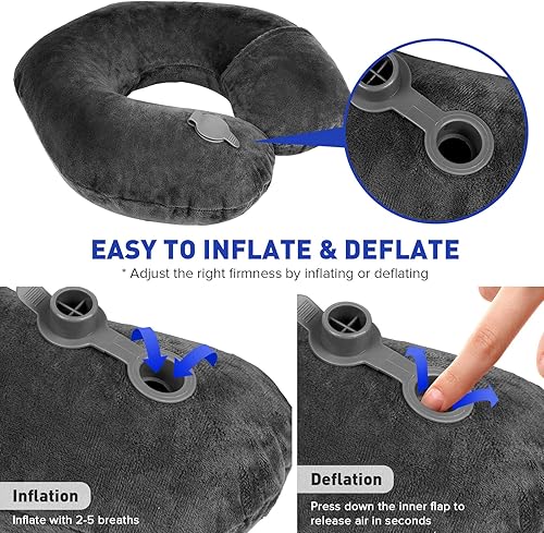 Miniatura 5 de Rewondah Inflatable Travel Pillow, Inflatable Neck Pillow for Traveling Airplane, Travel Pillow with Soft Velour Washable Cover, U Shape Blow Up