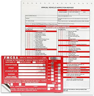 10Pack DOT Inspection Forms and Stickers – FMCSA Annual Inspection Sticker, DOT Annual Inspection Forms and Stickers, 3-Ply Carbonless Forms, and FMCSA DOT Permanent Aluminum Adhesive Decals.