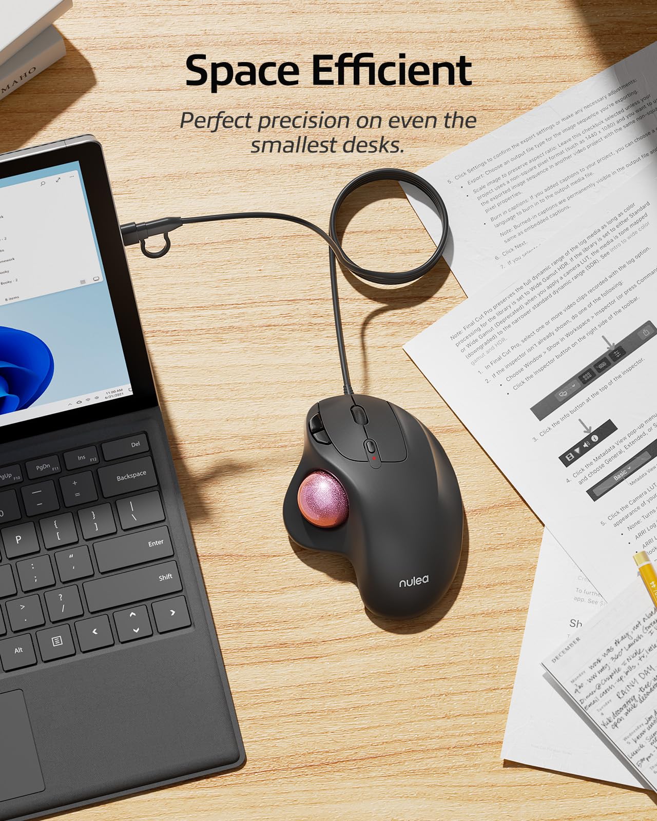 Nulea M509 Trackball Mouse con Cable, diseño ergonómico, fácil Control del Pulgar, Seguimiento preciso y Suave, Interfaz 2 en 1 (Tipo A y Tipo C), Compatible con PC, portátil, Mac, Windows.