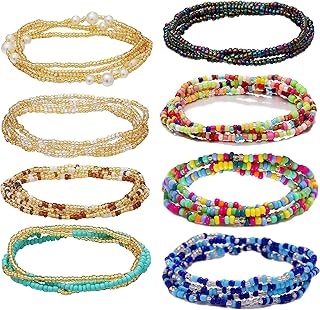 Ronglry 8PCS Waist Beads for Women Girls Belly Beads for The Waist Colorful Summer Body Chains Waist Bead Set African Wais...