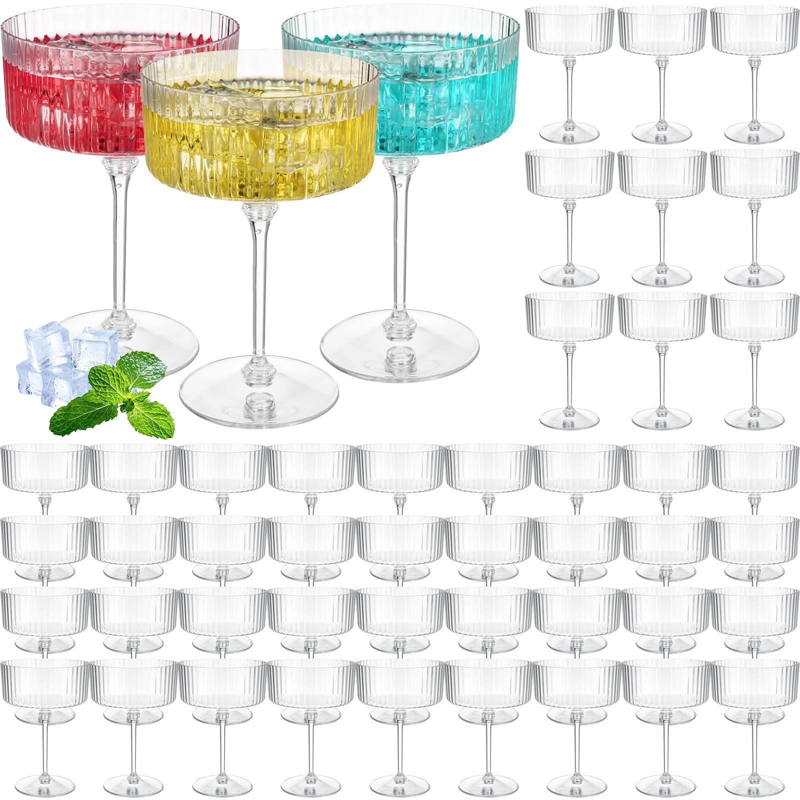 Photo 1 of Jingmore 48 Pcs Ribbed Martini Glasses 10 oz Disposable Plastic Vintage Ribbed Coupe Glasses Unbreakable Dessert Parfait Glassware for Wedding Birthday Party Supplies (Clear)