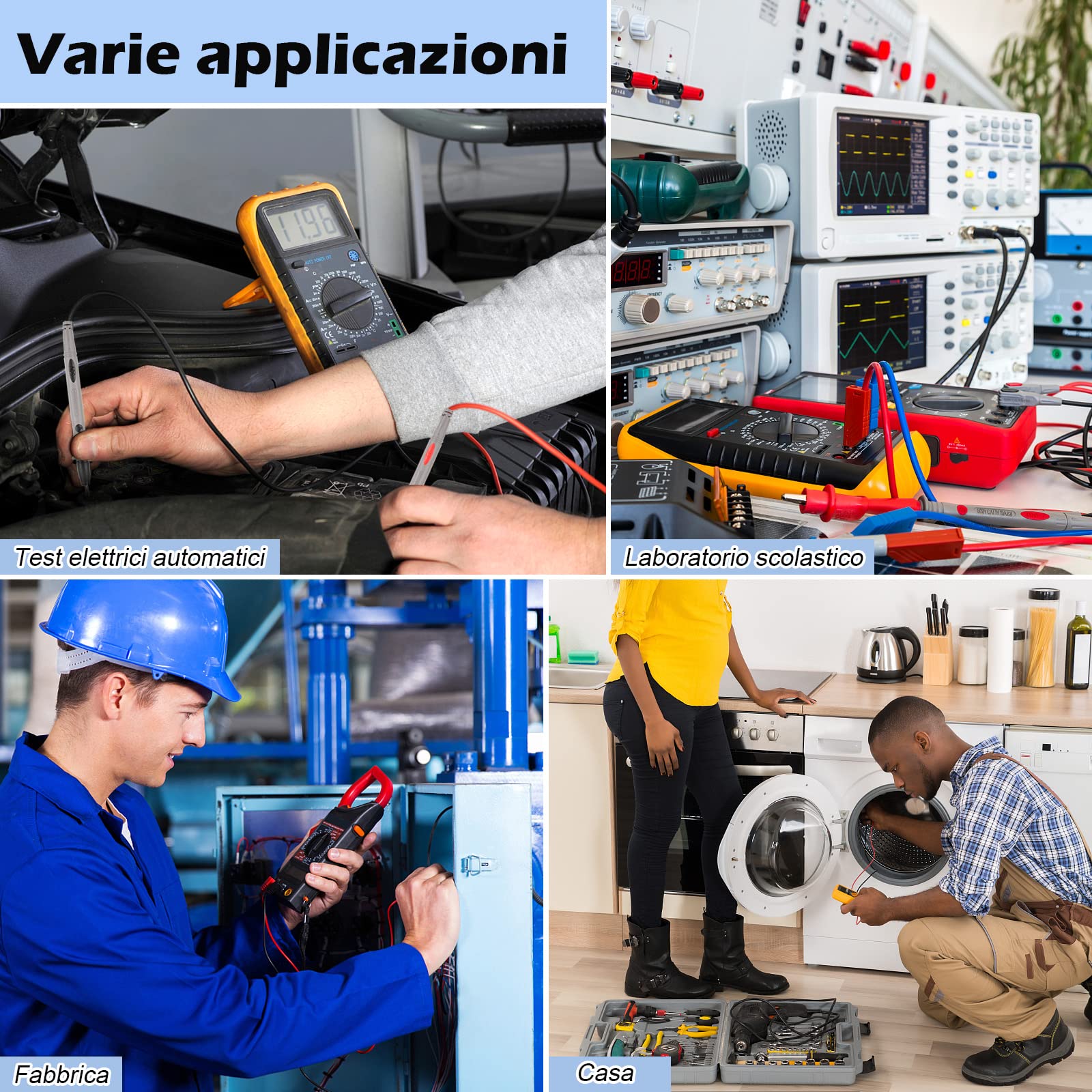 Puntali Per Multimetro PT1005 - Set Professionale Con Pinze A Coccodrillo E Aghi Per Misure Elettriche Fino A 1000V