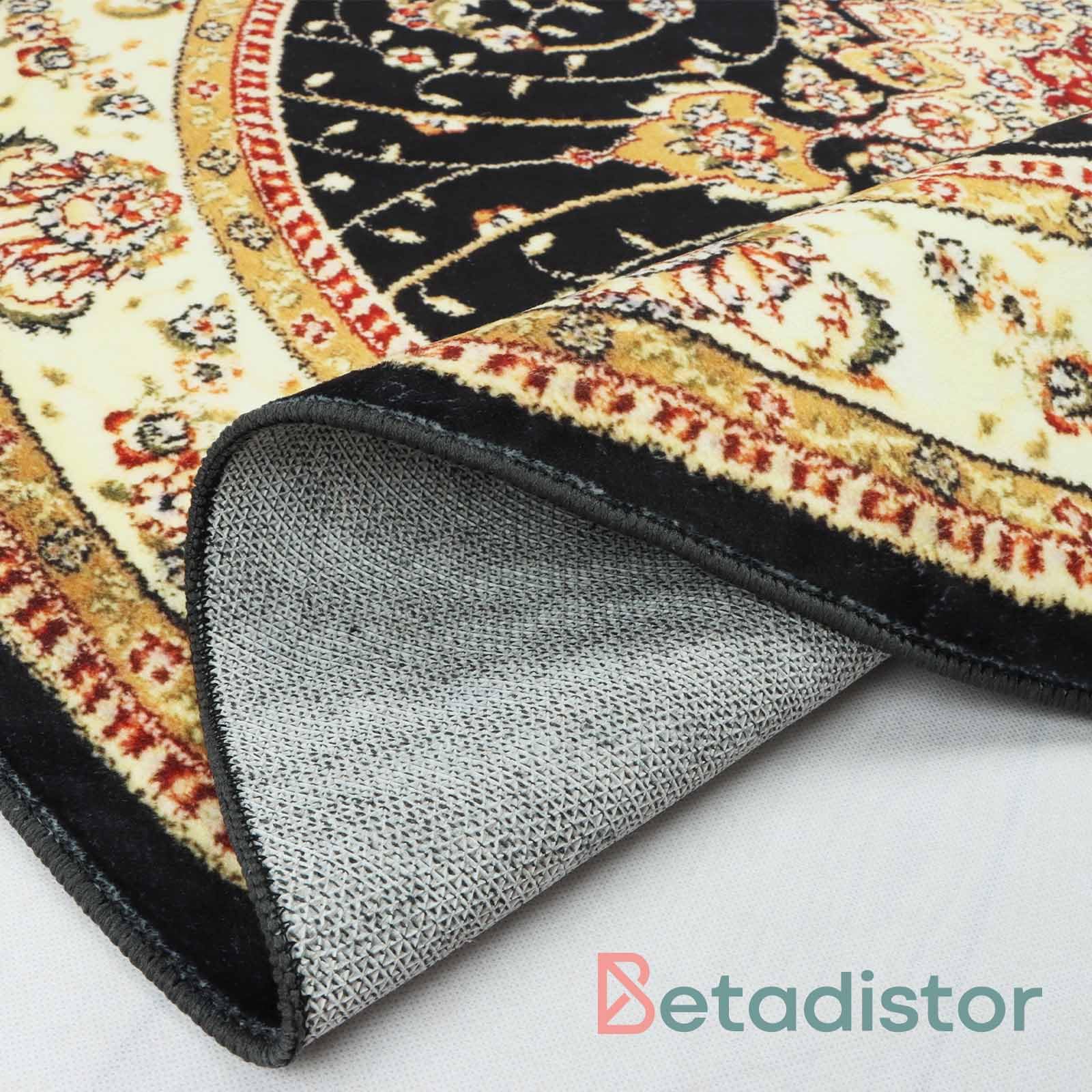 Betadistor Tapis rond mandala lavable en machine, 120cm / 4 ft, Bohème, Noir, 08120