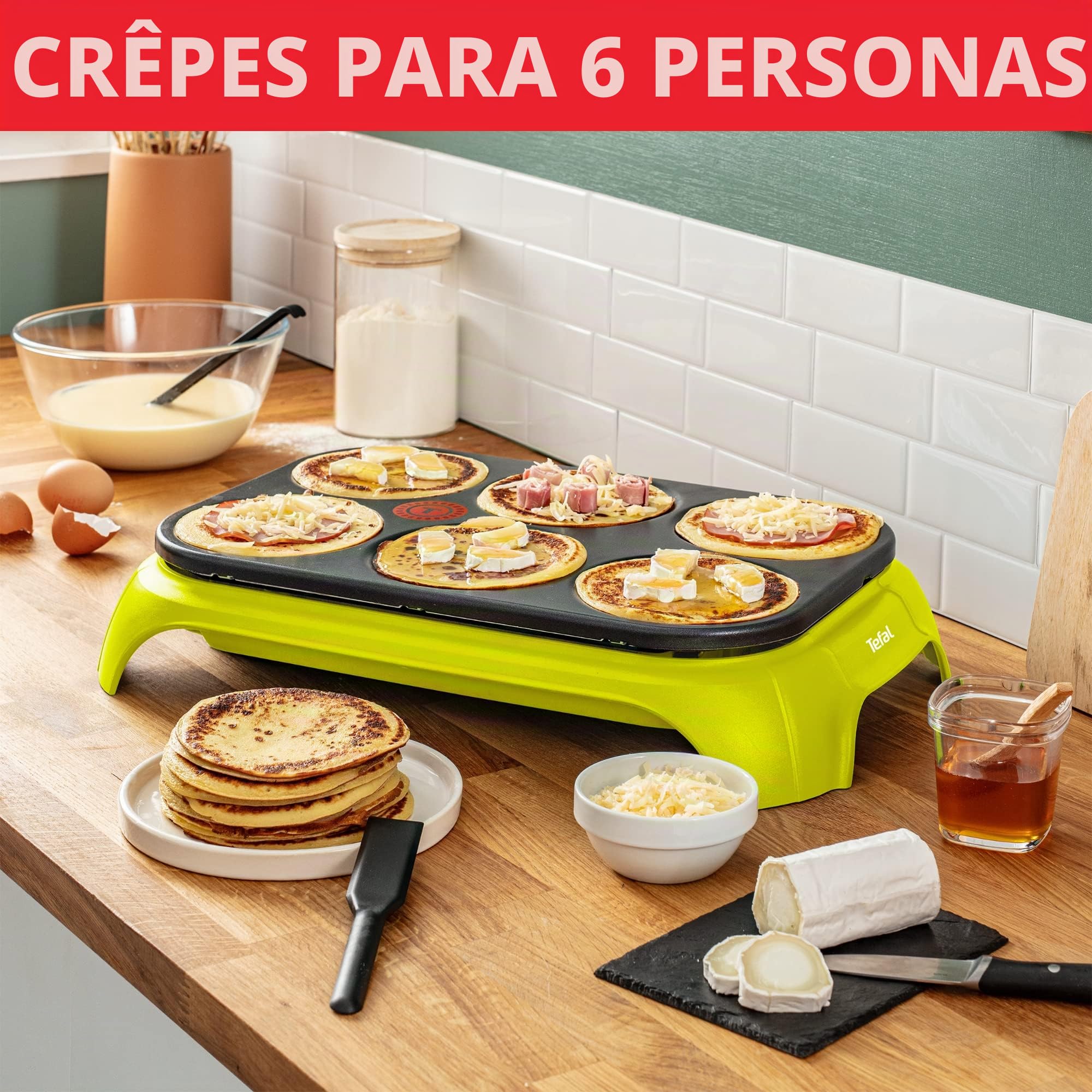 Tefal Crep'Party Colormania PY559312 Crepera, 1000 W, Revestimiento Antiadherente/Termoplástico, Verde/Negro