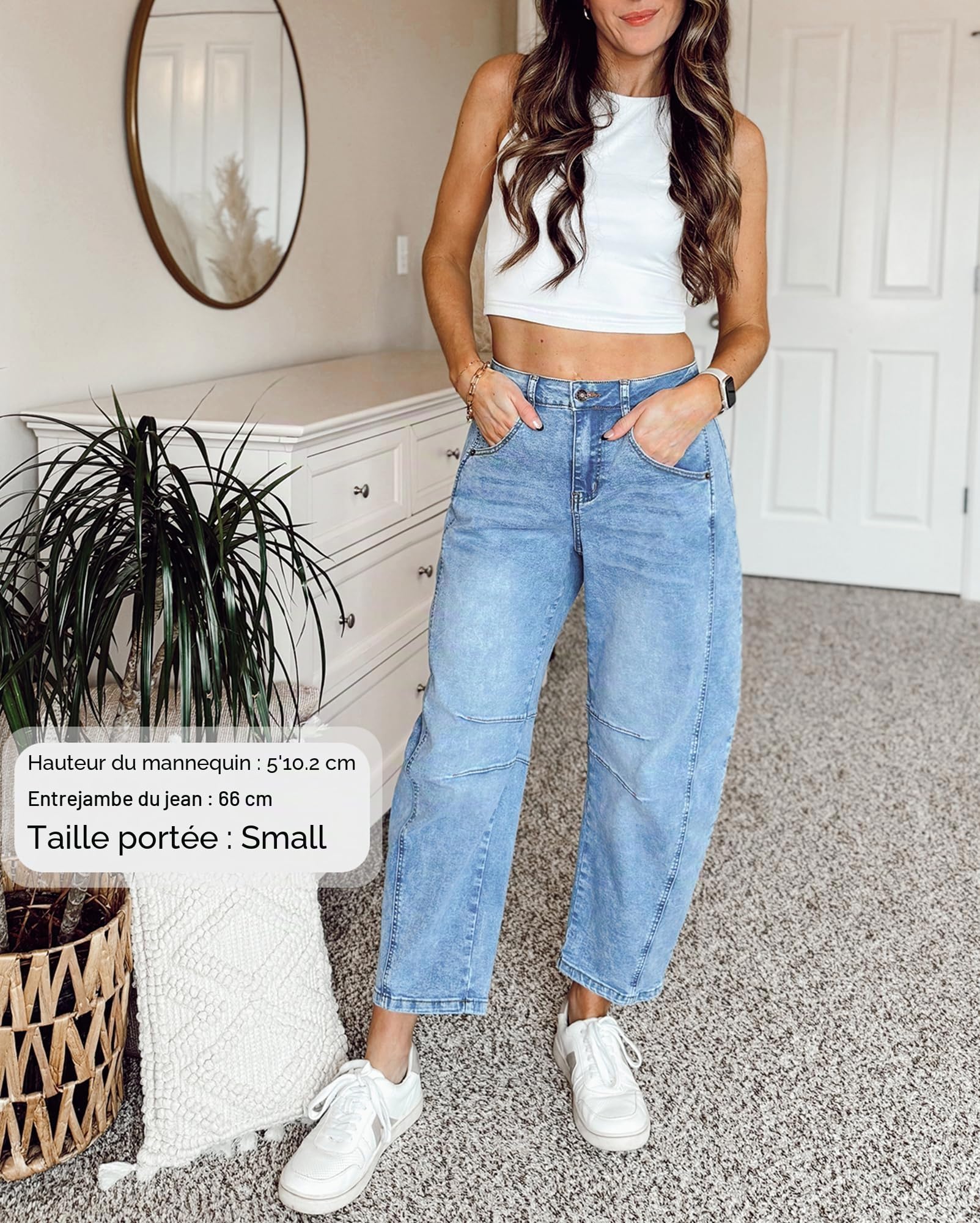 Vetinee Jeans Baggy Femme Taille Haute Barrel Jean
