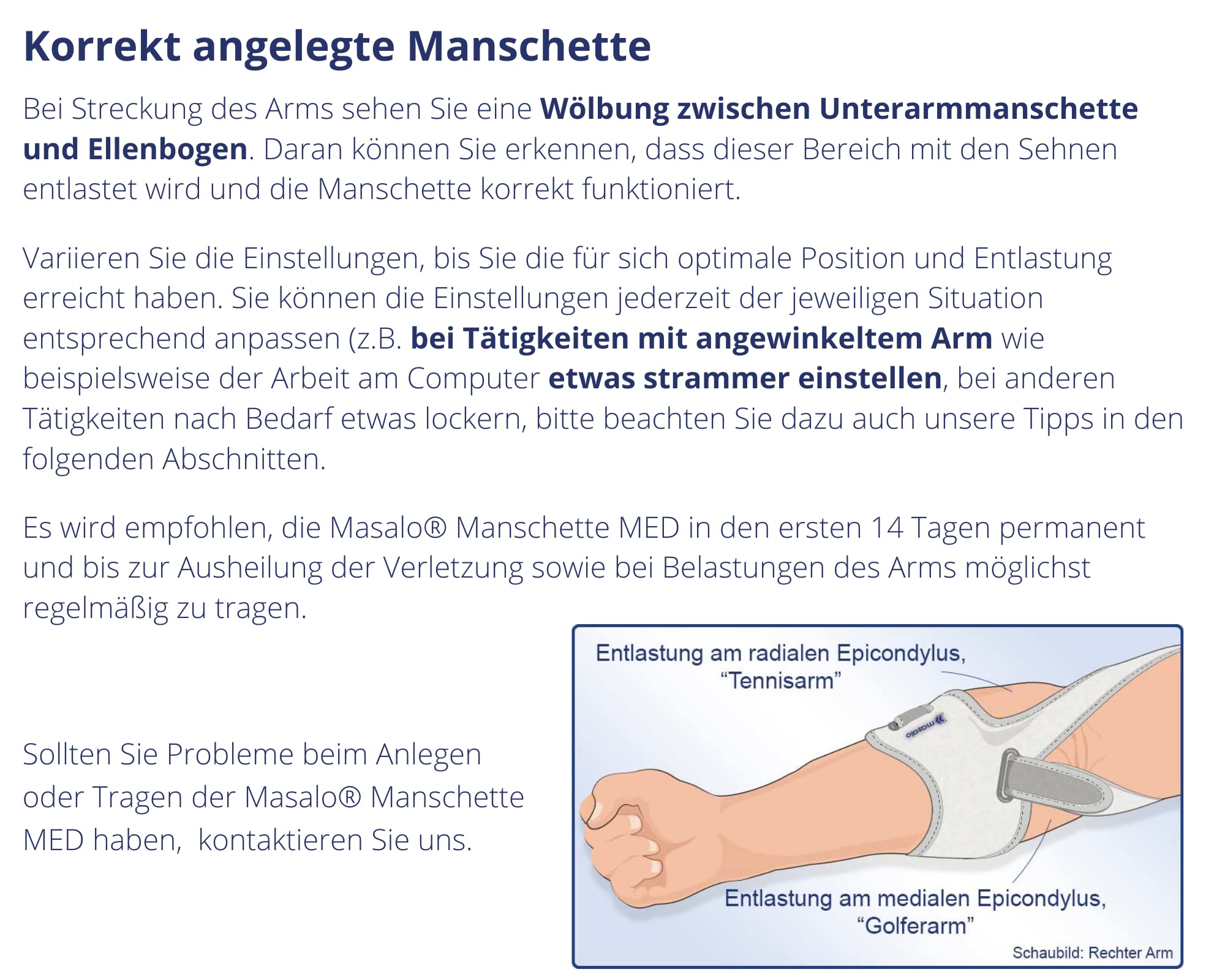 Masalo® Manschette MED - bei Tennisarm, Golferarm, Mausarm (Epicondylitis) (Größe 2 / rechter Arm)