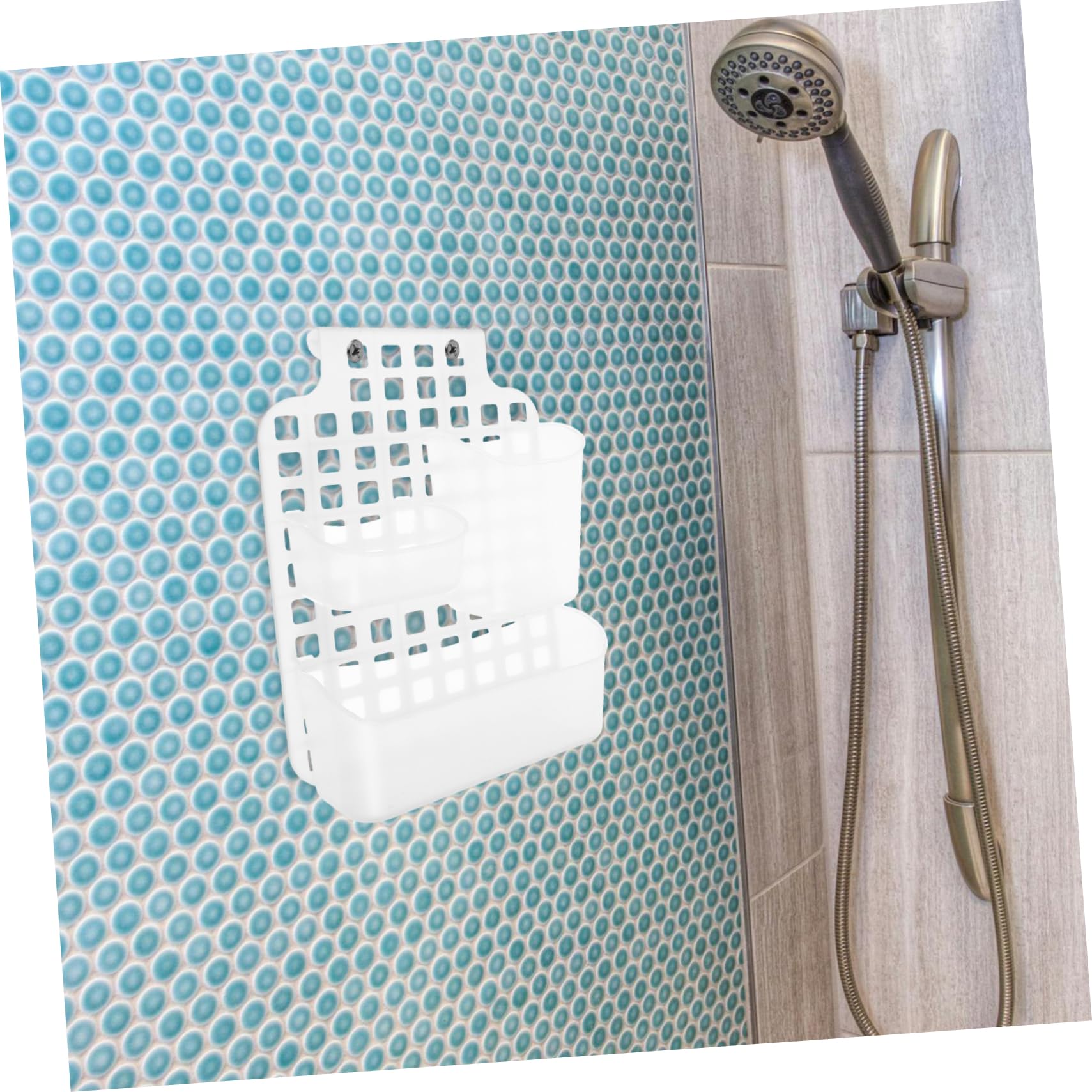 PartyKindom Cestino Sospeso Bagno Doccia a Doppio Strato, Bianco Pp | Ganci Inclusi, Facile da Pulire, Organizer Compatto per Accessori e Piccoli Oggetti da Appendere