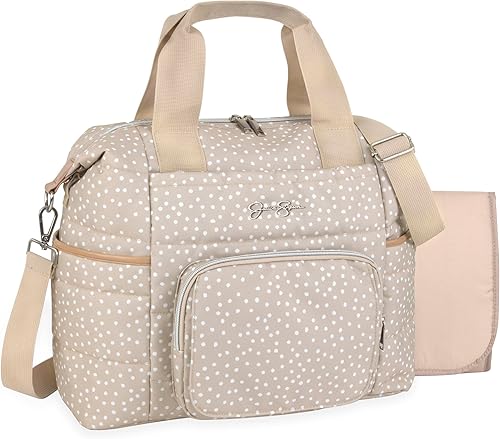 Jessica Simpson Quilted Baby Essentials - Bolsa de pañales multifunción con múltiples bolsillos y bolsillo frontal magnético, bolsillos para