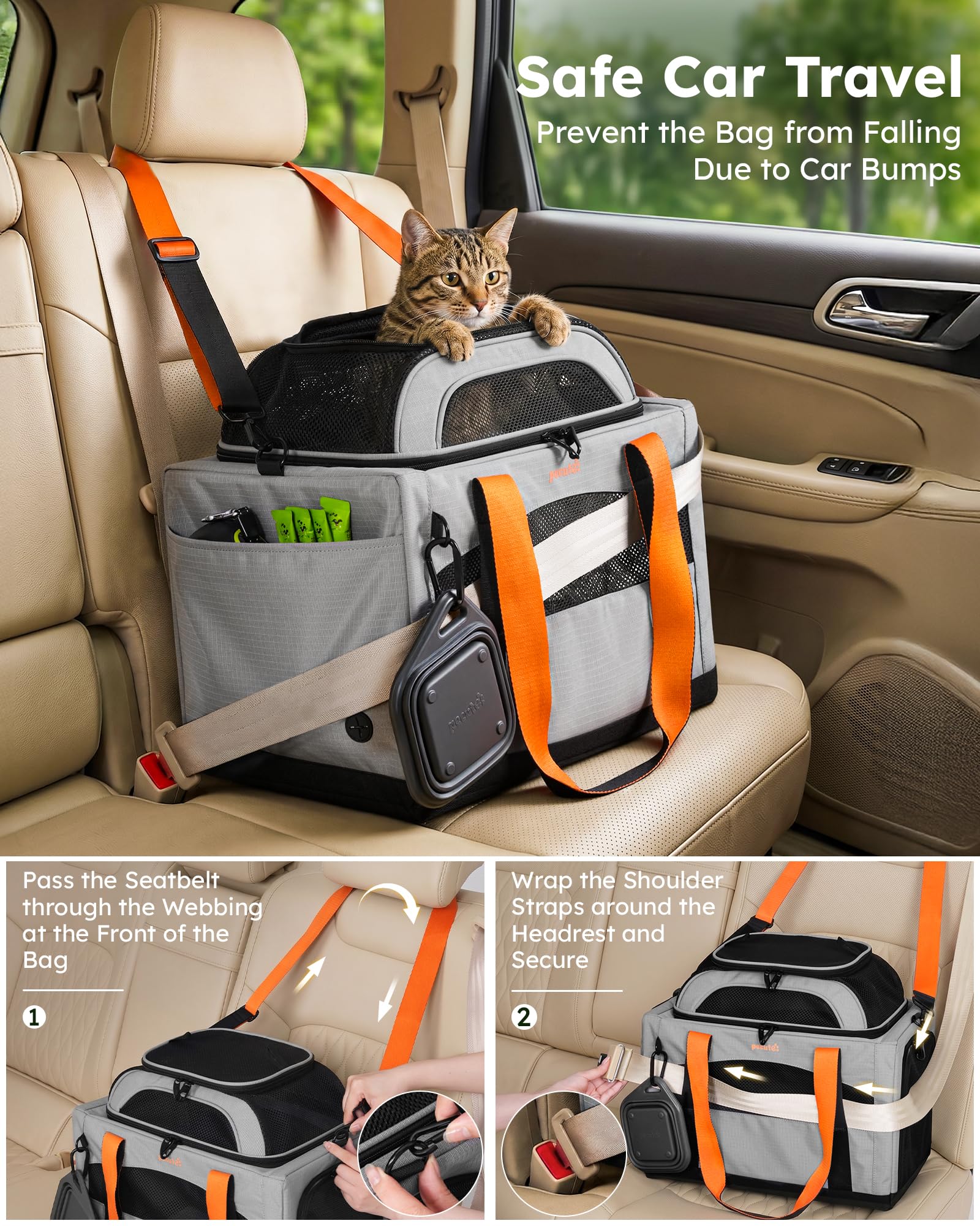 Pecute Transportín para Gatos Expandible, Extensión Superior, Estable y Transpirable