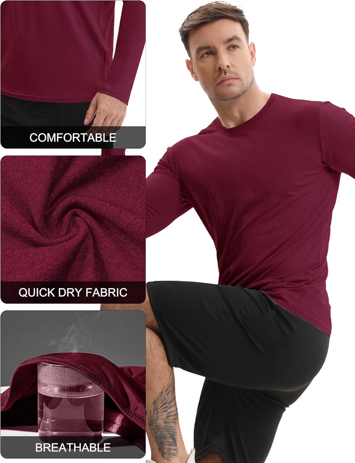 HOPLYNN 7 Pack Men's Quick Dry Long Sleeve Shirts Moisture Wicking UV UPF 50+ Sun Protection T Shirts for Gym Workout - Image 4