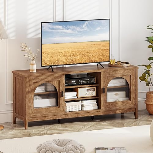 Giantex Farmhouse - Soporte de TV para televisores de hasta 65 pulgadas, centro de entretenimiento moderno vintage con almacenamiento, estantes