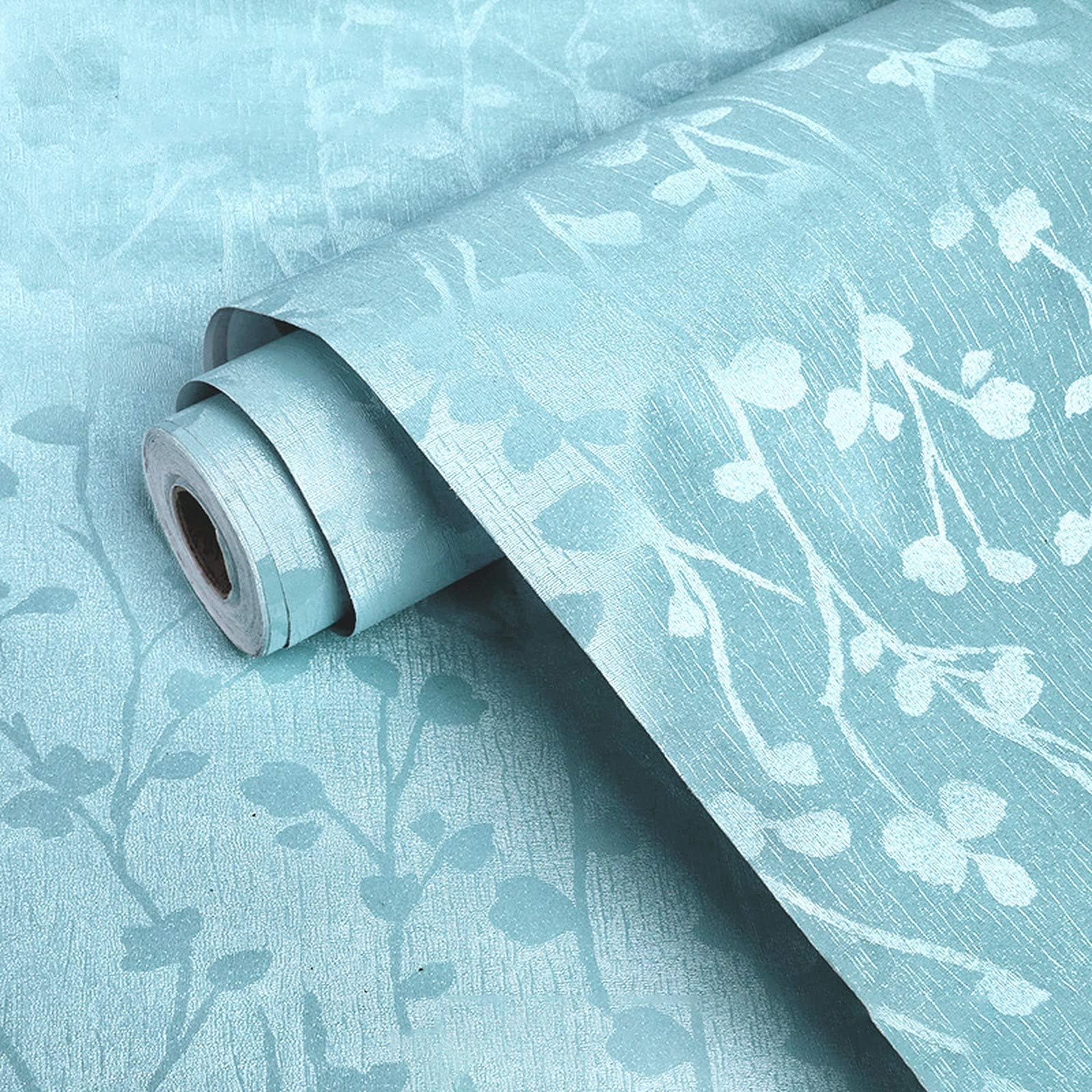 Wolpin Botanical Wallpaper with Butterfly Leaves (45 x 300 CM, Blue) | Embossed Self Adhesive PVC Wall Sticker for Bedroom, Hallway, Kids Room | DIY Home Décor Wallpaper Roll