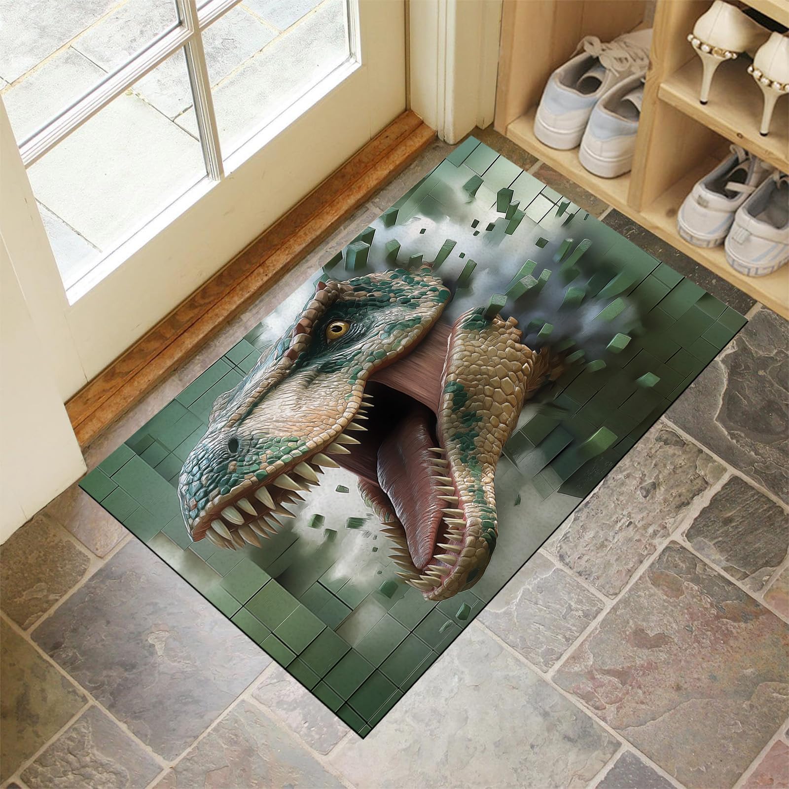 Tapis de porte extérieur 90x150cm imperméable et lavable avec motif dinosaure