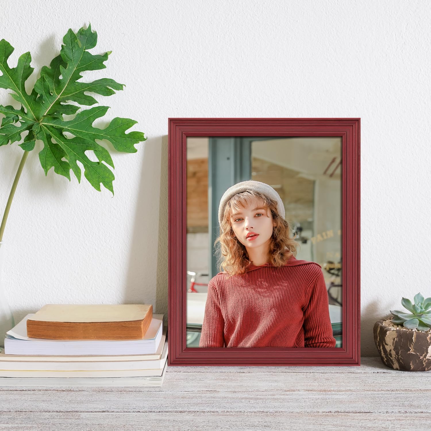 12x16 Frame, High Definition Plexiglass for 12x16 Picture Frame, Vintage Picture frame Rustic Distressed Pattern, Wall Mount Display, Red 1Pack