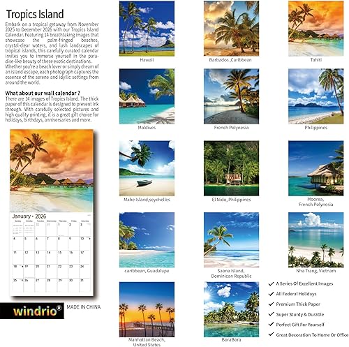 Miniatura 2 de Calendario de pared 2026, calendario 2026, noviembre de 2025 a diciembre de 2026, calendario de pared Playas Island, 12 x 24 pulgadas abierto,