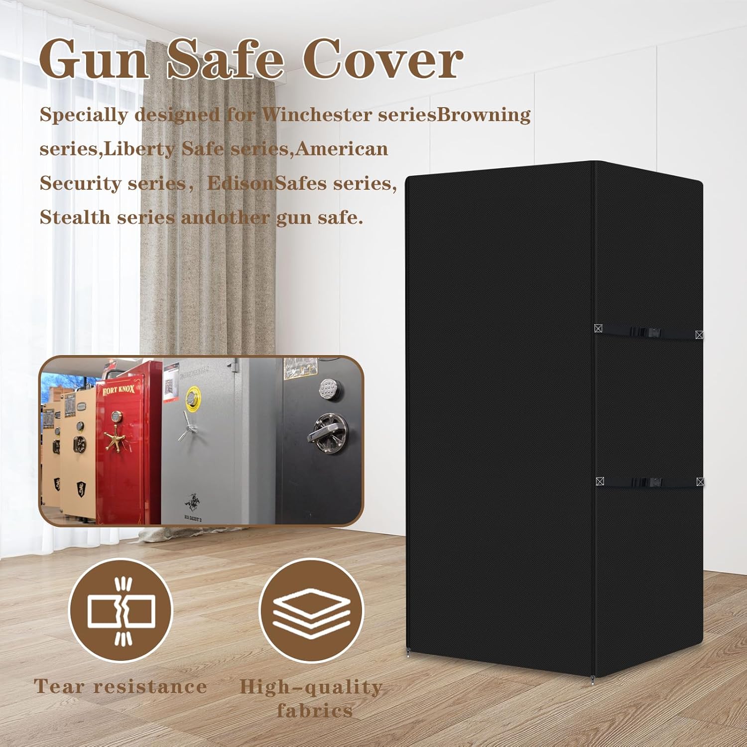 Gun Safe Cover Waterproof – Heavy Duty 600D Oxford Gun Cabinet Cover, Dustproof Protective Cover for Large Rifle Safe, Indoor Outdoor Waterproof Gun Safe Protective cover