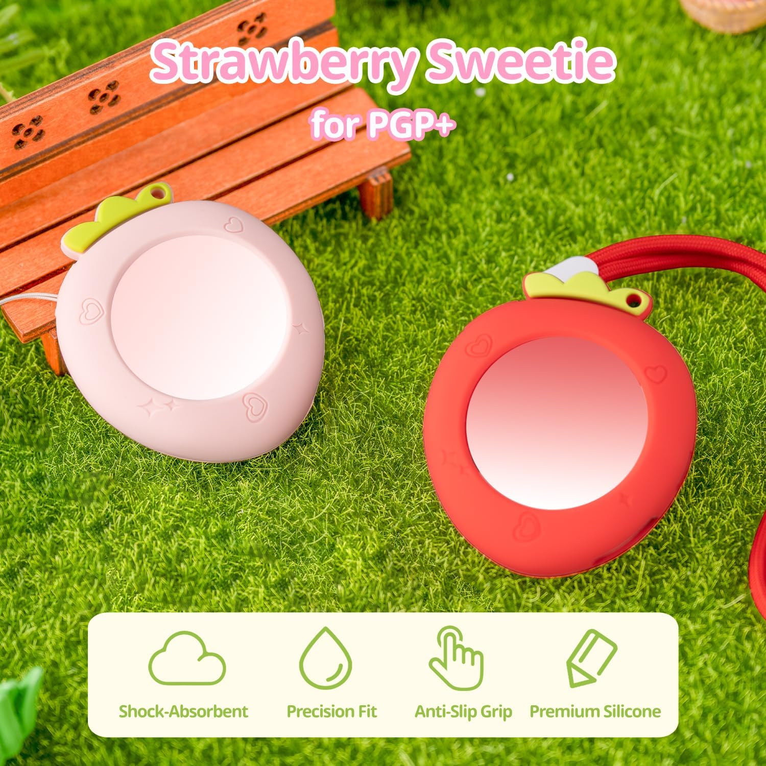 Strawberry Silicone Protective Case Compatible with Pokemon GO Plus + 2023, Red Soft Shockproof Cover with Wrist Strap Carabiner Clip, Anti-Scratch Skin for Go Plus Plus
