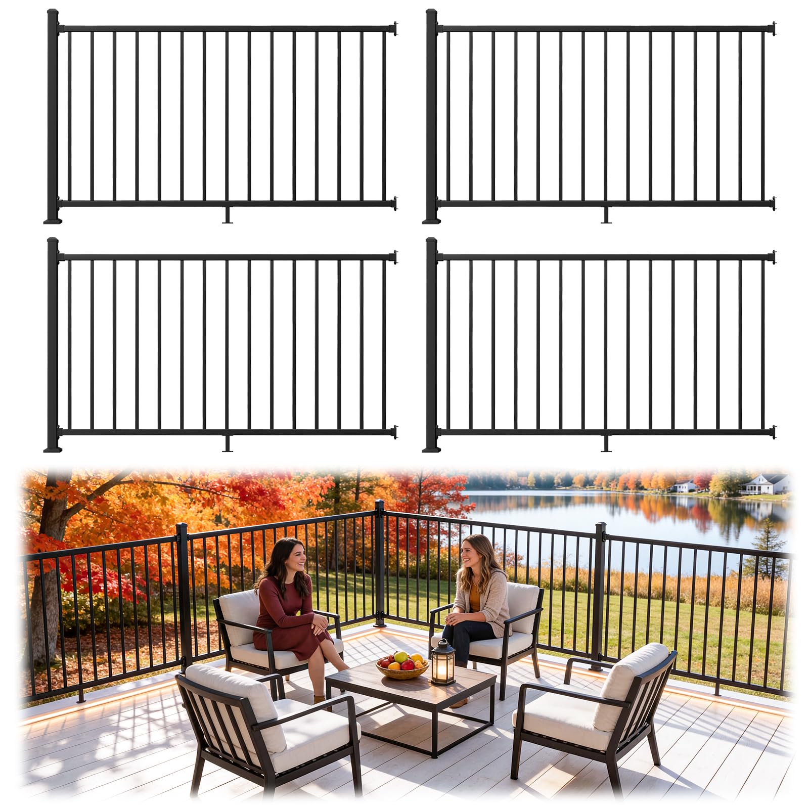 Photo 1 of Wqeya 4-Pack 6ft.W x 42in.H Aluminum Deck Railing Kit,Modular Porch Railing