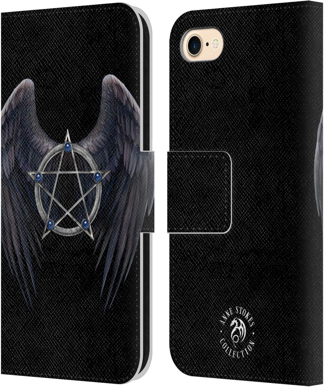 Head Case Designs Officially Licensed Anne Stokes Winged Pentagram Raven Leather Wallet Case Compatible with Apple iPhone 7/8 / SE 2020 & 2022
