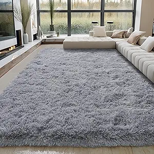 KING DARE Grey Area Rugs 9x12 Living Room, Soft Plush Shaggy Fuzzy Furry Large Rug, Anti-Slip Washable Modern Big Floor Carpet for Bedroom Home Decor Aesthetic