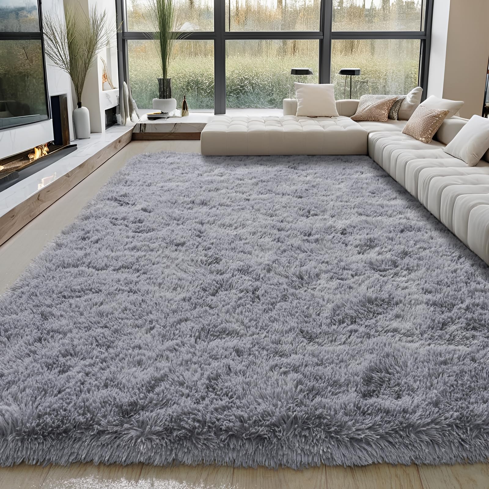 BSGIFT Alfombra de pelo largo, 200 x 300 cm, mullida, de pelo largo, para salón, antideslizante, moderna, extra grande, para dormitorio, habitación infantil