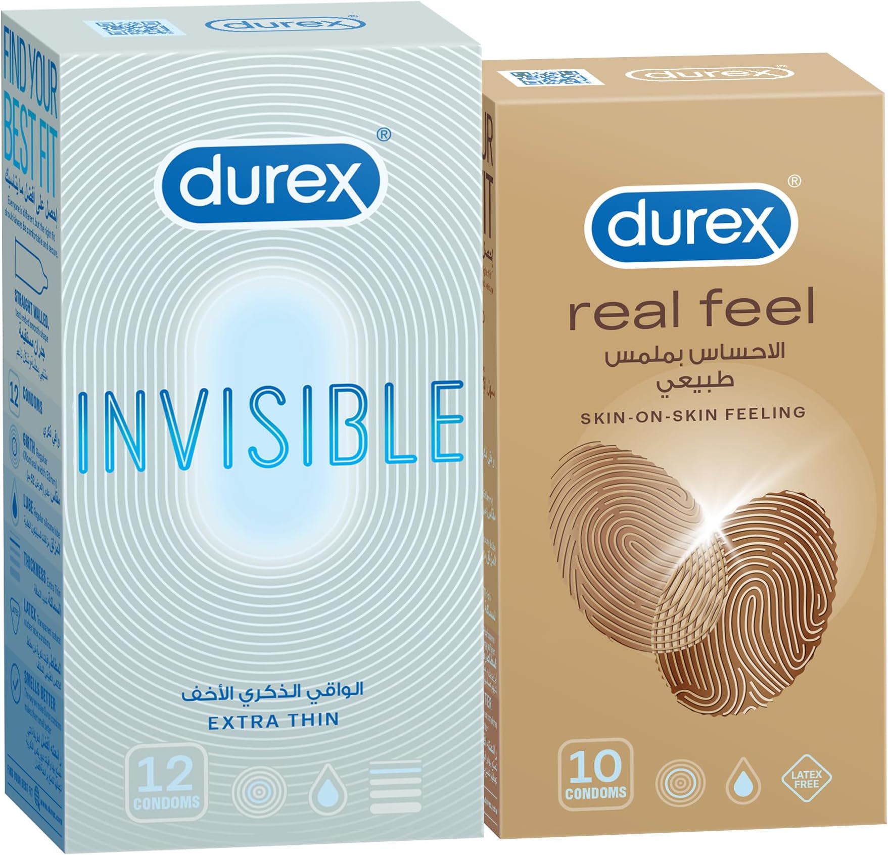 Real Feel Condoms + Invisible Extra Thin Extra Lubricated - Pack Of 22 Condoms