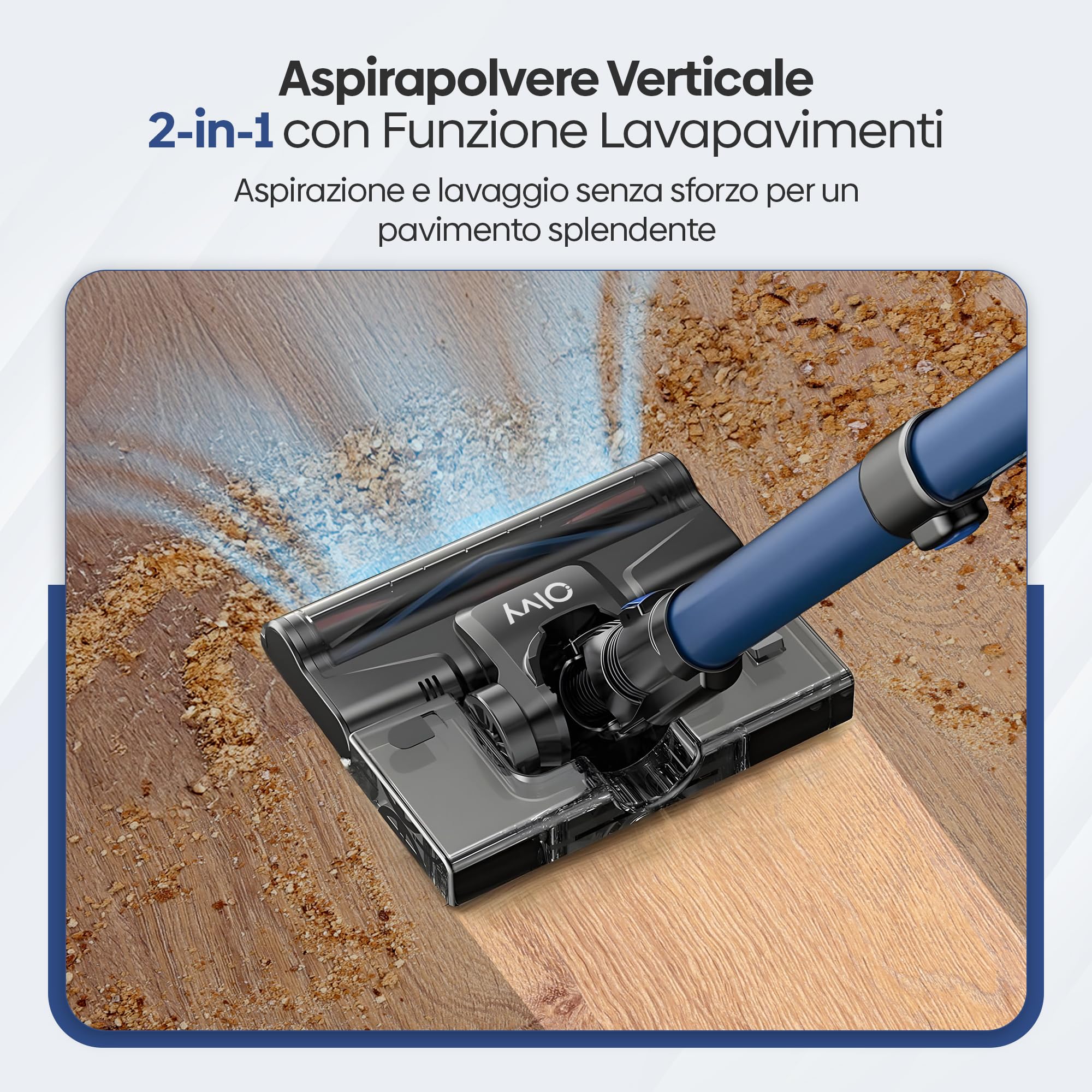 Olvy Aspirapolvere a batteria 2 in 1 – senza fili, senza sacchetto – 35.000 Pa potenza di aspirazione, 5 livelli, Display LED, filtro HEPA