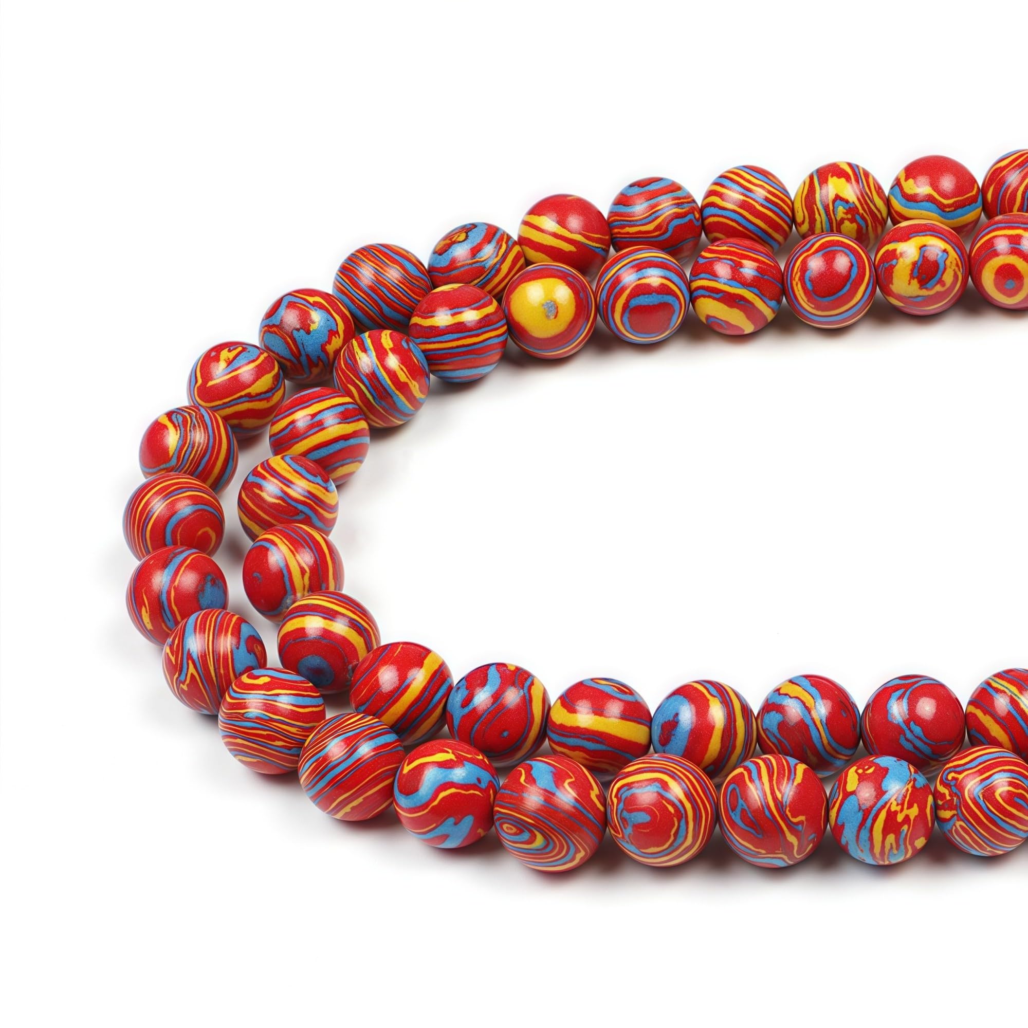 MJDCB Synthesis Colour Malachite Beads Beautiful Fashion Round Stone Beads for DIY Jewelry Making 15" (8mm, Blue - red - Yellow)
