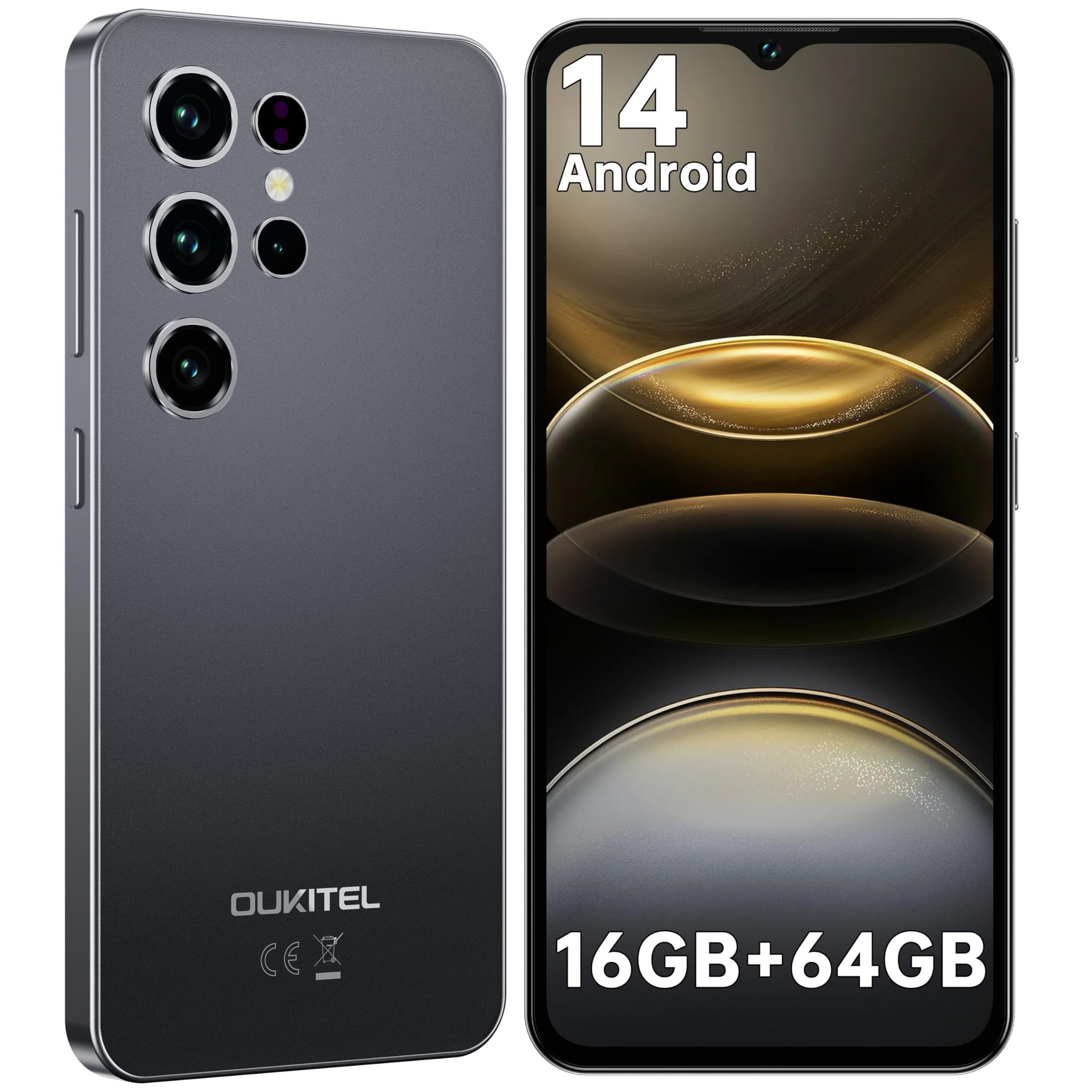 OUKITEL C2 - Smartphone Android 14-16(4+12) GB RAM + 64GB ROM/TF 1TB - 6,52" HD Telefono Cellulare 5000nAh 13MP+5MP Camera Telefono Dual SIM 4G Cellulari e Smartphone /3.5mm Jack/Face ID/OTG Nero