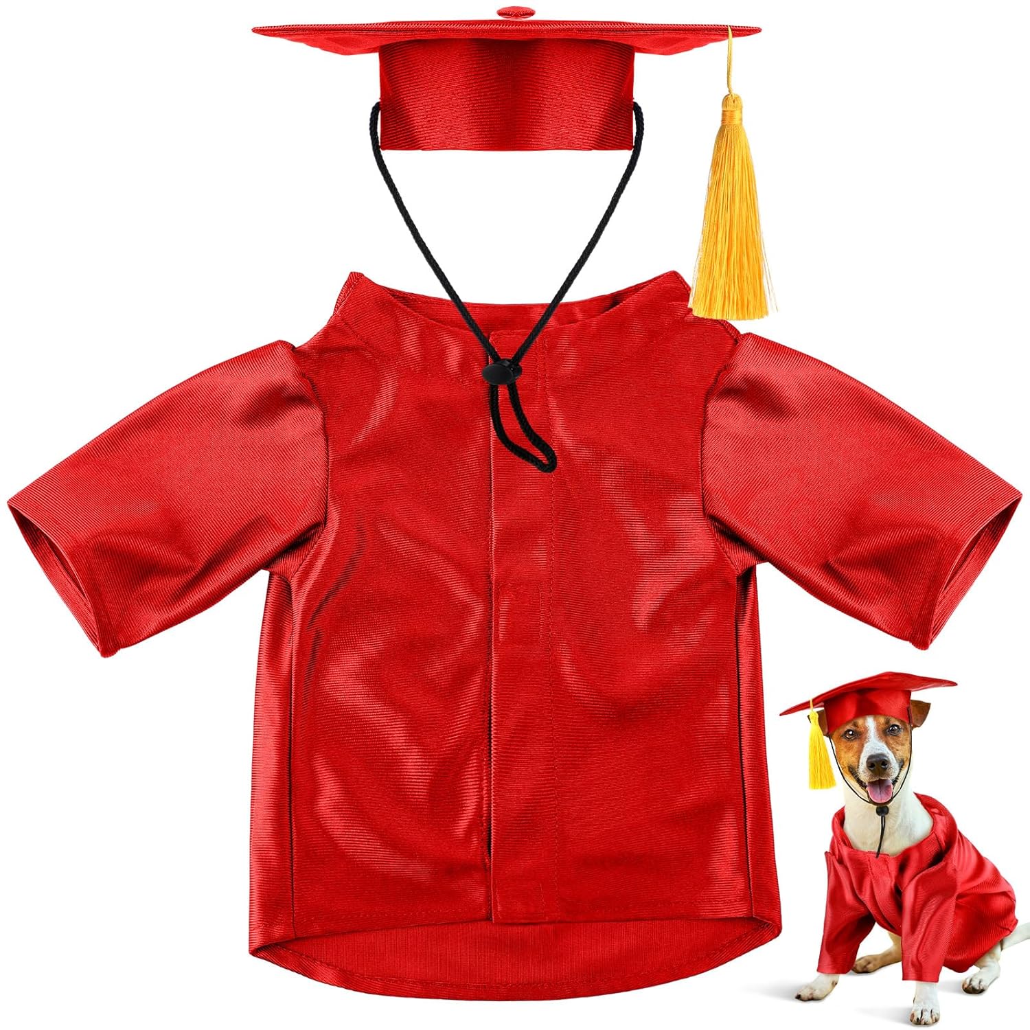 Dog Graduation Cap and Gown 2026 Washable Pet Graduation Costume for Dog Cat Shirt and Hat (Traditional,Red,M)